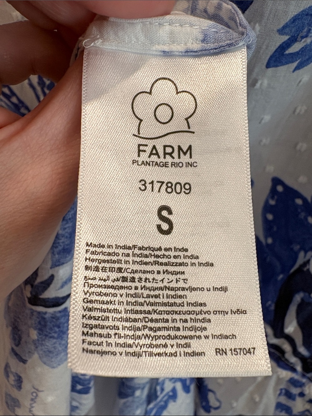 Like New FARM Rio White and Blue Floral Tiered Dress with Beaded Tassels, Small - Picture 7 of 8